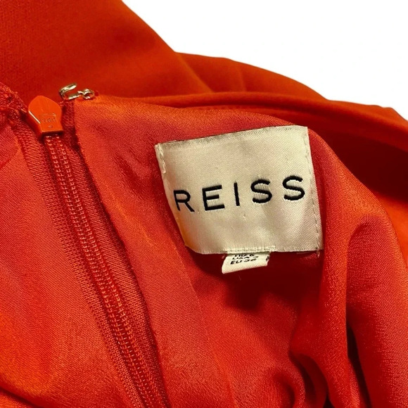 Reiss Genie Dress 4 Bright Orange Bow Waist Long Sleeve Cocktail Party Dress - Picture 14 of 15